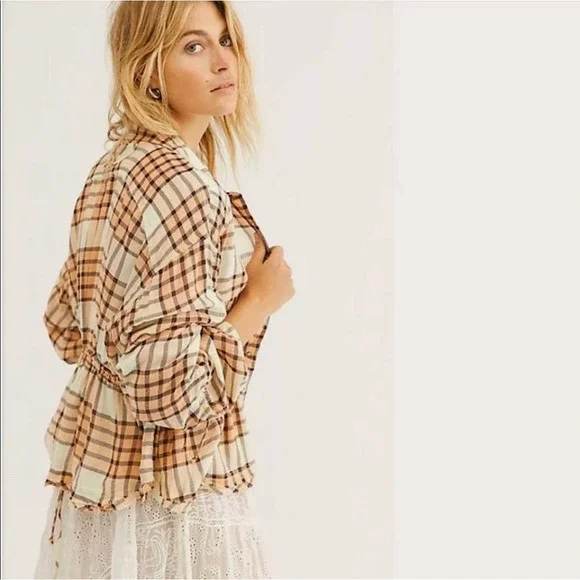 NWT Free People Pacific Dawn Plaid Shirt Medium - Picture 2 of 4